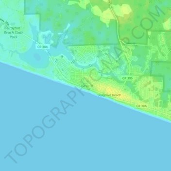 Mapa topográfico Seaside, altitud, relieve