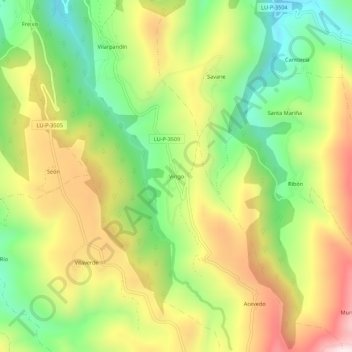 Mapa topográfico Virigo, altitud, relieve