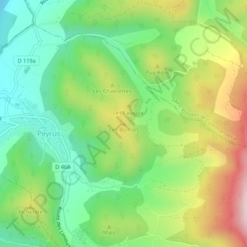 Mapa topográfico Les Boisses, altitud, relieve
