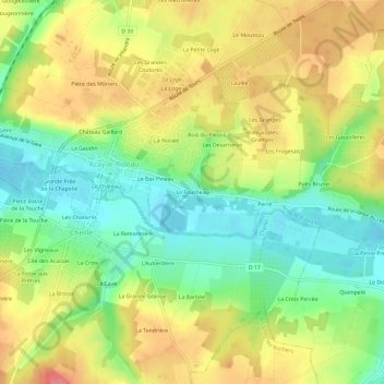 Mapa topográfico Le Fourneau, altitud, relieve