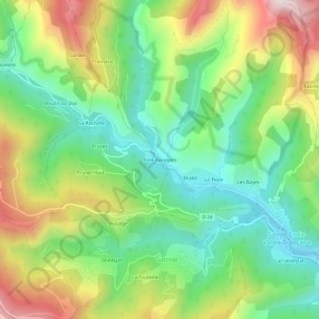 Mapa topográfico Pont Ravagers, altitud, relieve