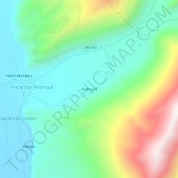 Mapa topográfico Pedregal, altitud, relieve