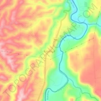 Mapa topográfico Bayanga, altitud, relieve