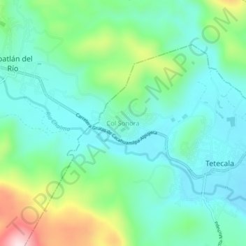 Mapa topográfico Col Sonora, altitud, relieve