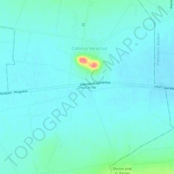 Mapa topográfico Dos Cerros, altitud, relieve