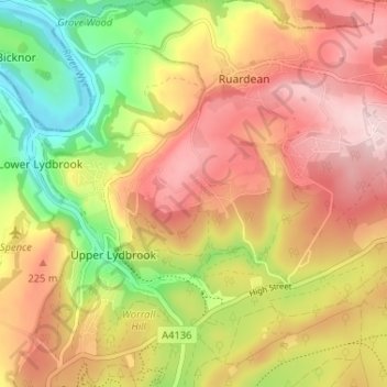 Mapa topográfico The Pludds, altitud, relieve