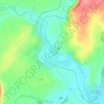 Mapa topográfico Cusey, altitud, relieve