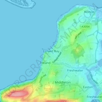Mapa topográfico Totland, altitud, relieve