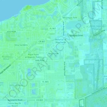 Mapa topográfico Beachwalk, altitud, relieve