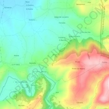 Mapa topográfico A Cal, altitud, relieve