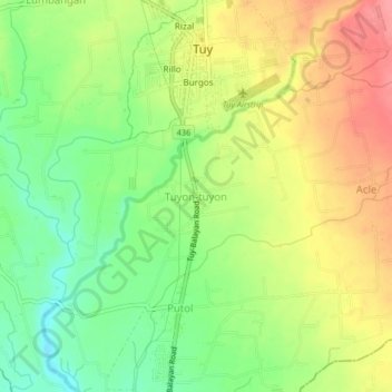 Mapa topográfico Tuyon-tuyon, altitud, relieve