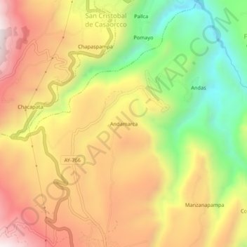 Mapa topográfico Andamarca, altitud, relieve