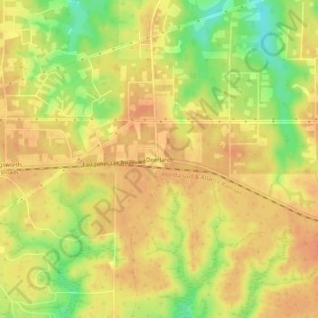 Mapa topográfico Deerland, altitud, relieve