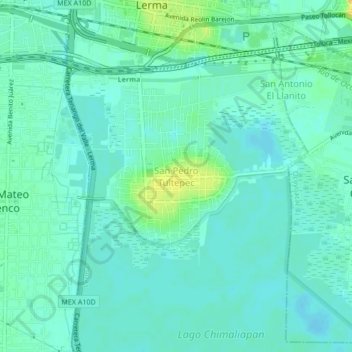 Mapa topográfico San Pedro Tultepec, altitud, relieve