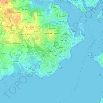 Mapa topográfico Le Menez, altitud, relieve