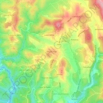 Mapa topográfico Vale do Poço, altitud, relieve