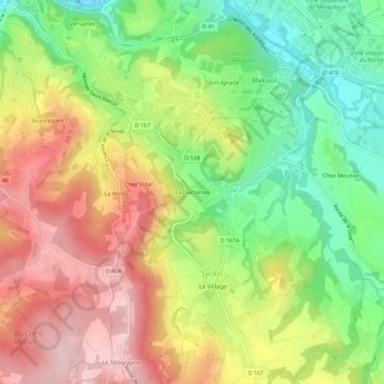 Mapa topográfico La Dartamas, altitud, relieve