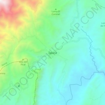 Mapa topográfico Iquira, altitud, relieve