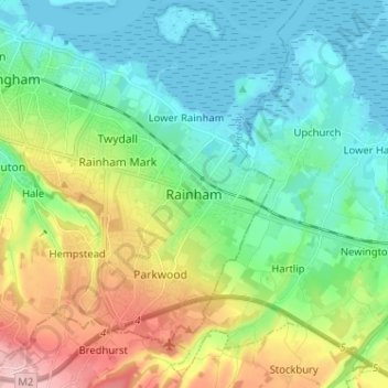 Mapa topográfico Rainham, altitud, relieve