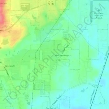 Mapa topográfico Broadmoor, altitud, relieve