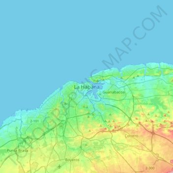 Mapa topográfico Havana, altitud, relieve