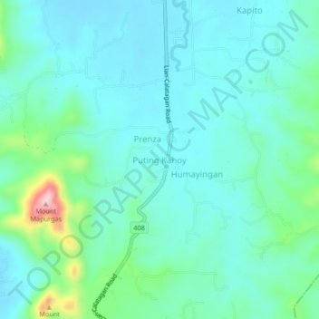Mapa topográfico Puting Kahoy, altitud, relieve