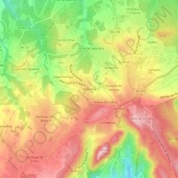 Mapa topográfico Almoinha, altitud, relieve