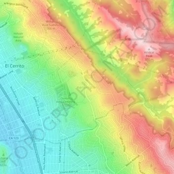Mapa topográfico Kensington, altitud, relieve