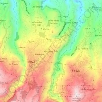 Mapa topográfico Vínculo de Solís, altitud, relieve
