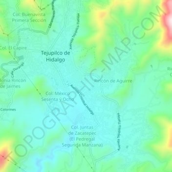 Mapa topográfico Colonia Unidad Deportiva, altitud, relieve
