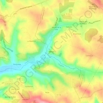 Mapa topográfico Renaux, altitud, relieve