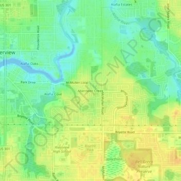 Mapa topográfico Aberdeen Creek, altitud, relieve