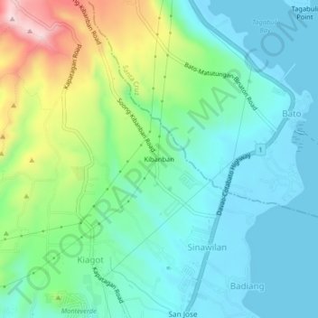 Mapa topográfico Kibanban, altitud, relieve