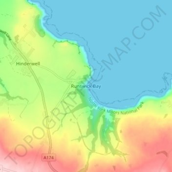 Mapa topográfico Runswick Bay, altitud, relieve