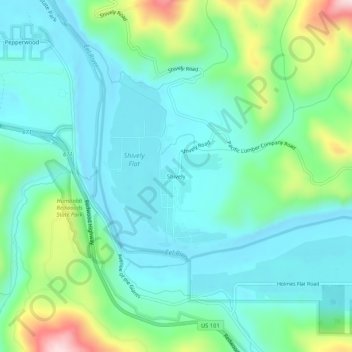 Mapa topográfico Shively, altitud, relieve