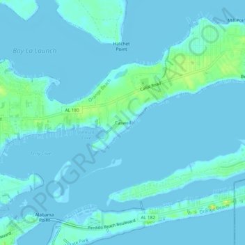 Mapa topográfico Caswell, altitud, relieve