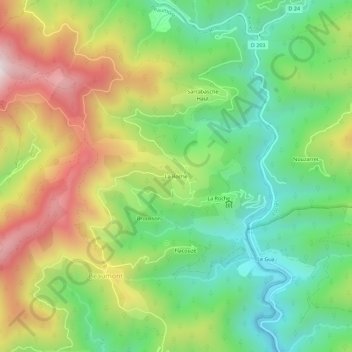 Mapa topográfico La Roche, altitud, relieve