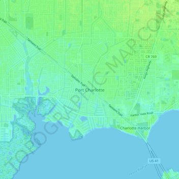Mapa topográfico Port Charlotte, altitud, relieve