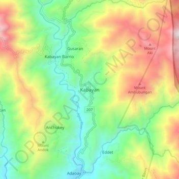 Mapa topográfico Kabayan, altitud, relieve