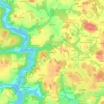 Mapa topográfico Brangoulo, altitud, relieve