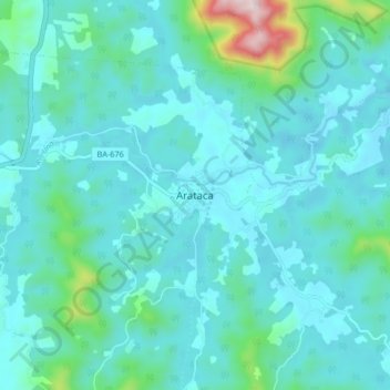 Mapa topográfico Arataca, altitud, relieve