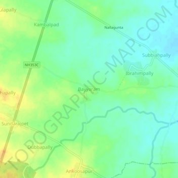 Mapa topográfico Bayyaram, altitud, relieve