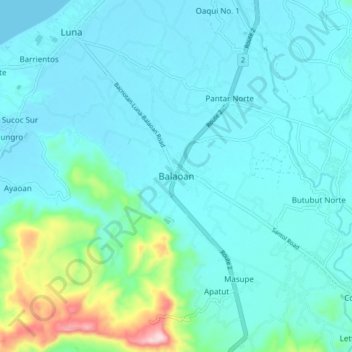 Mapa topográfico Balaoan, altitud, relieve
