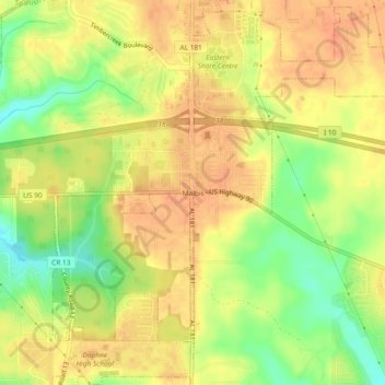 Mapa topográfico Malbis, altitud, relieve