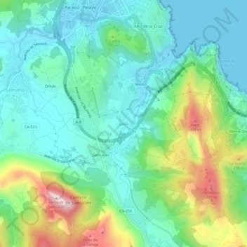 Mapa topográfico Lusa, altitud, relieve