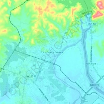 Mapa topográfico Las Guacamayas, altitud, relieve