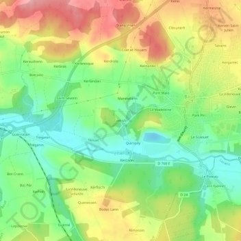Mapa topográfico Coet-Vin, altitud, relieve