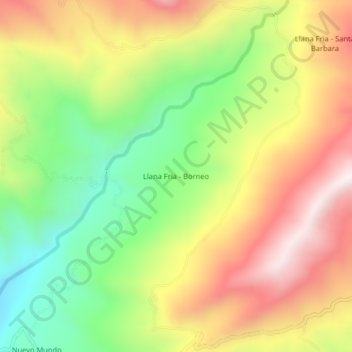 Mapa topográfico Llana Fria - Borneo, altitud, relieve