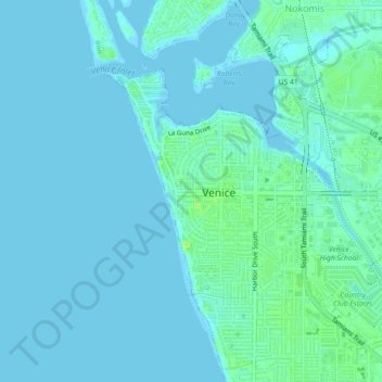 Mapa topográfico Venice Beach, altitud, relieve