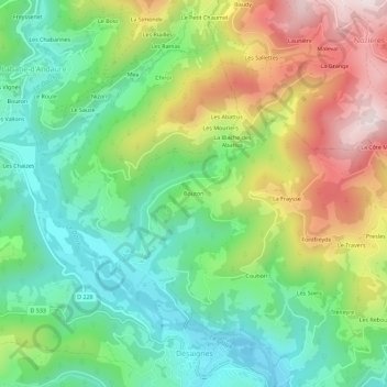 Mapa topográfico Bouton, altitud, relieve